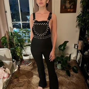 One of a kind black stretchy studded high waisted overalls